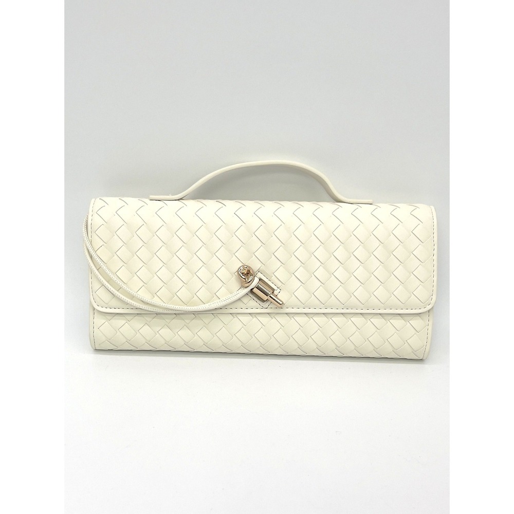 Few Moda East West Woven Clutch Bag Crossbody Cream Toggle Minimalist Chic Vegan